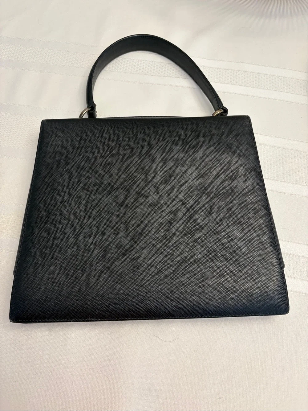 Salvatore Ferragamo Double Gancini Top Handle Black Leather Bag Made in Italy